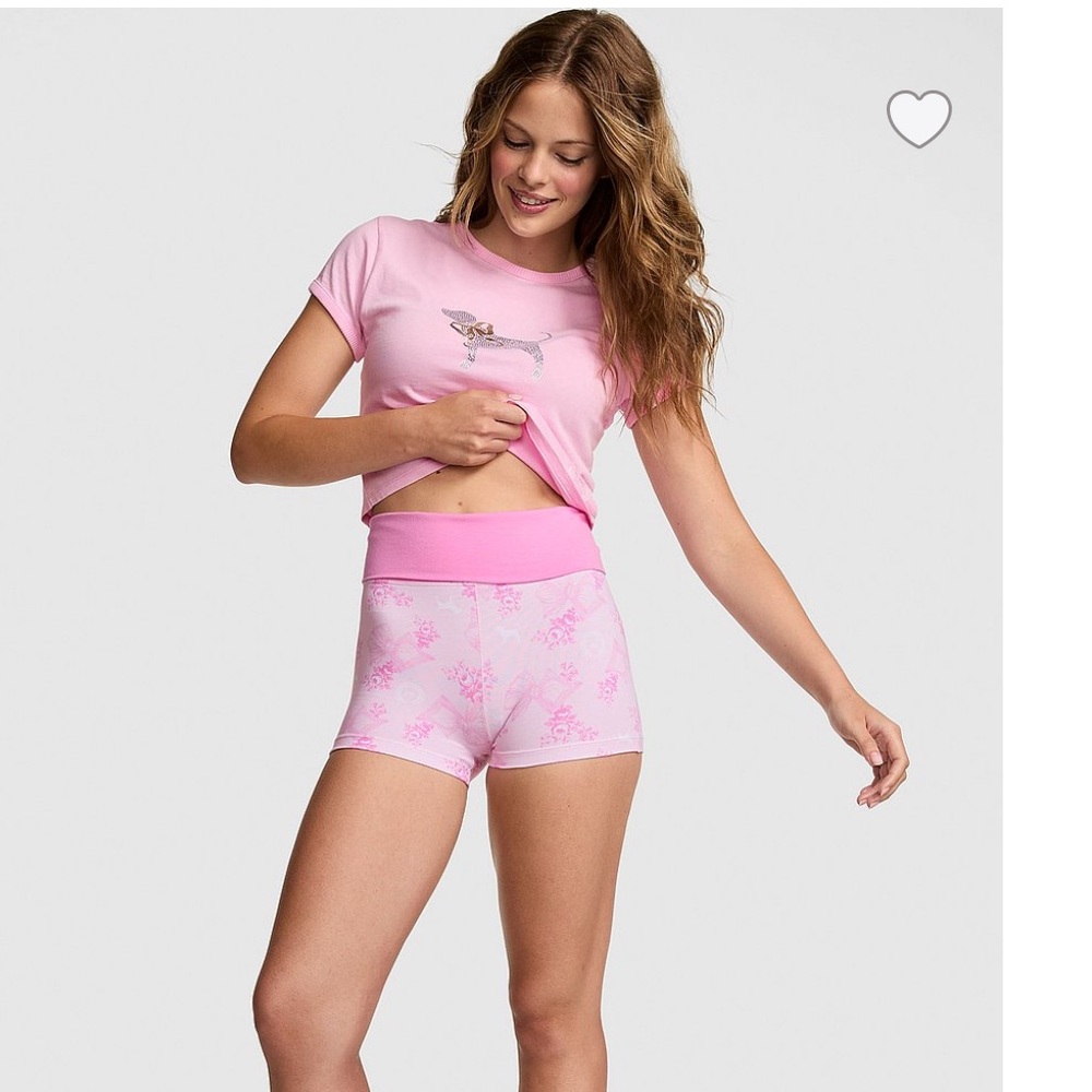 PINK X LoveShackFancy Cotton Foldover Micro Shorts S - Picture 6 of 14